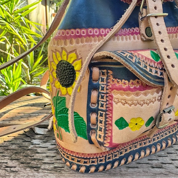 Leather Embossed and Hand-painted Artisan Backpack main image 6